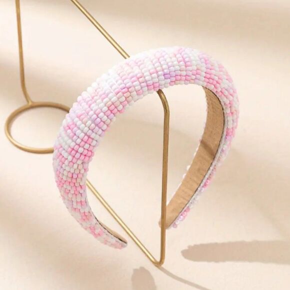 Gorgeous Pink and White Beaded Cushion Headband So on Trend! - Picture 1 of 2